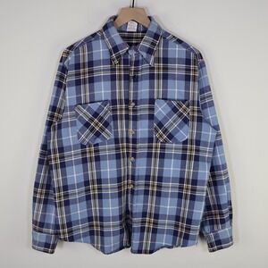 Vintage 90s Big Mac Flannel Shirt Mens Large Blue Plaid Cotton Button Up Grunge